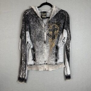 Crash and Burn Women's Large Hoodie Rhinestone Cross Graphic Gothic Cyberpunk